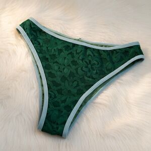 BERLOOK Green/Light Blue Jacquard Bikini Bottoms Size Medium